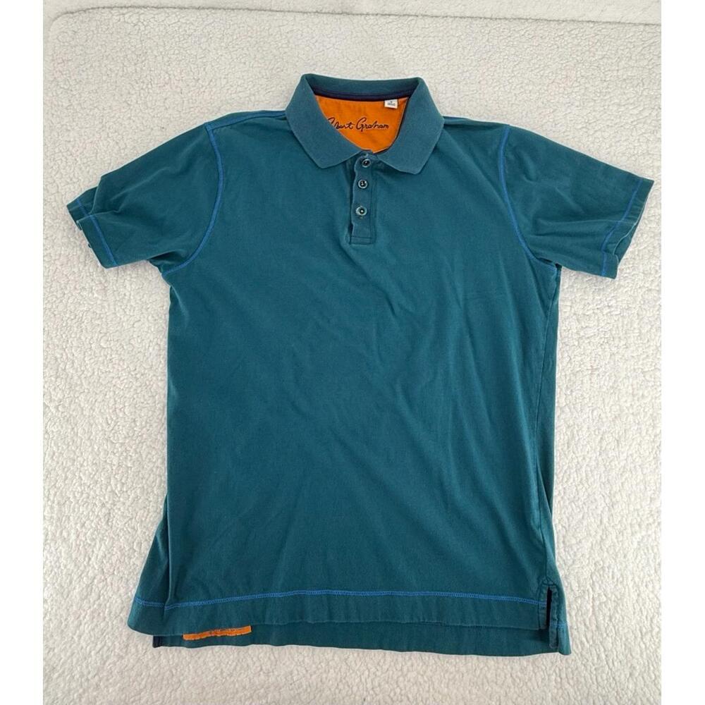Robert Graham Teal Short Sleeve Button Placket Collared Polo Shirt Small‎